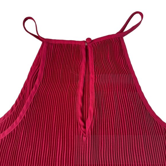 BKE Red Women Red Burgundy Semi Sheer Pleated Sleeveless Blouse Medium - Picture 9 of 11